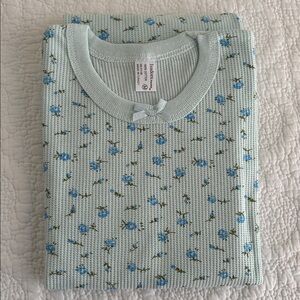 Vintage deadstock Isadora Ladies Thermal Top - Blue Floral, M (but fits XS or S)